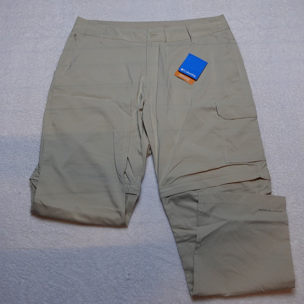 Columbia Convertible Pants Womens 18 Short Tan Omni-Shade Hiking Zip Off Cargo